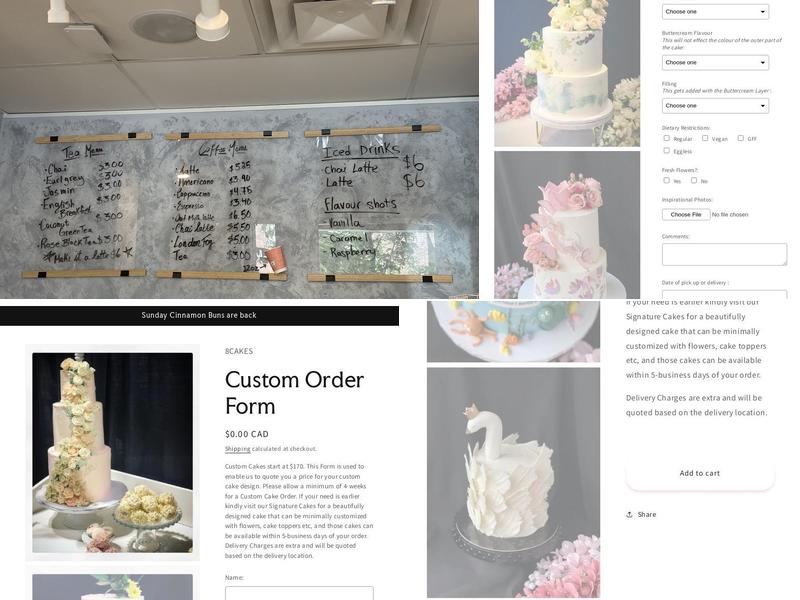 8 Cakes Bake Shoppe Menu