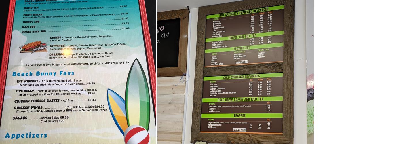 Beach Bunny Ice Cream & Coffee Menu