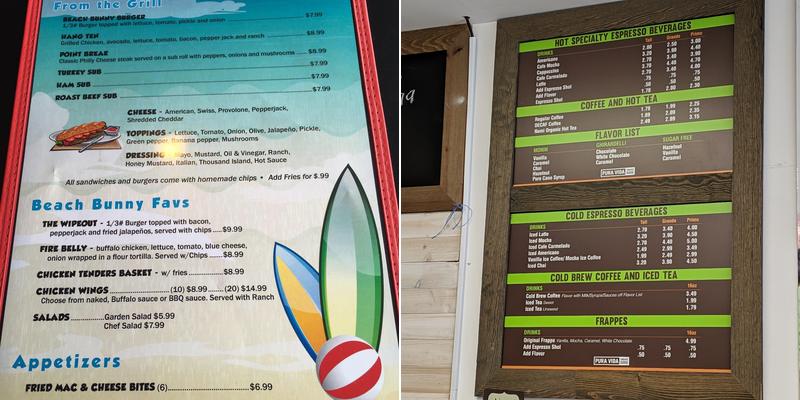 Beach Bunny Ice Cream & Coffee Menu