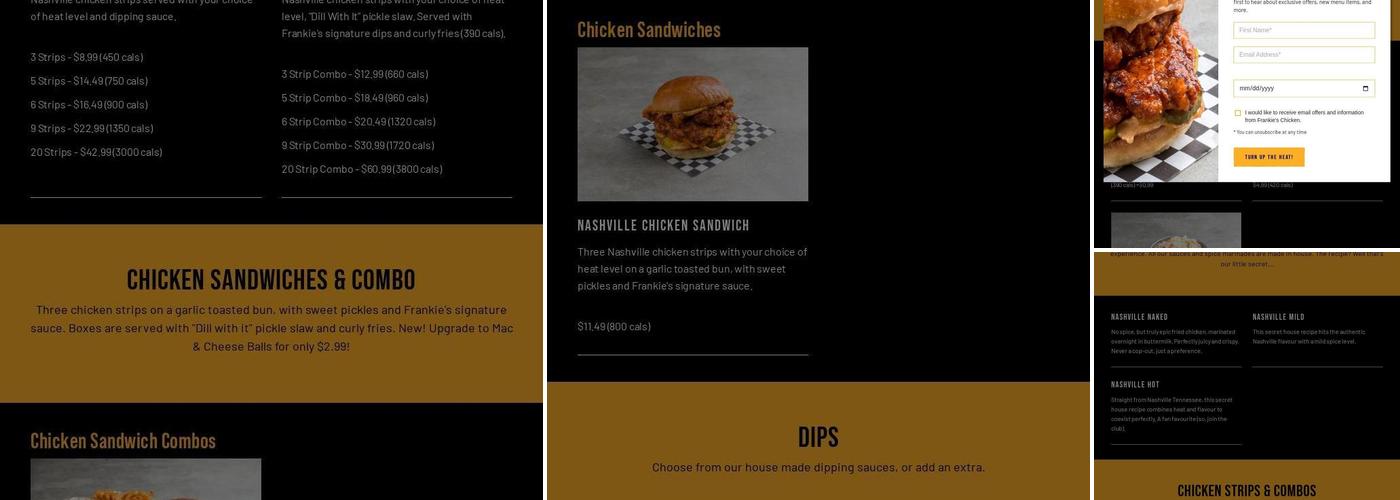 Frankie's Nashville Hot Chicken Menu