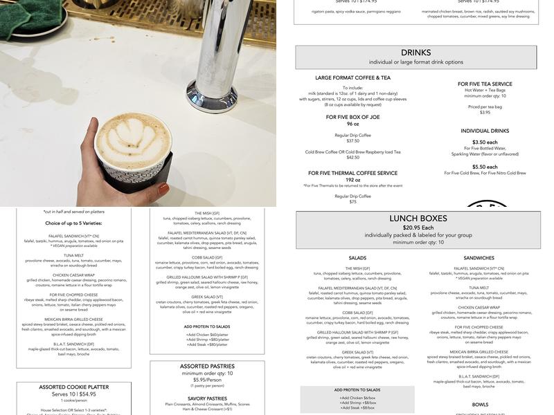 For Five Coffee Menu