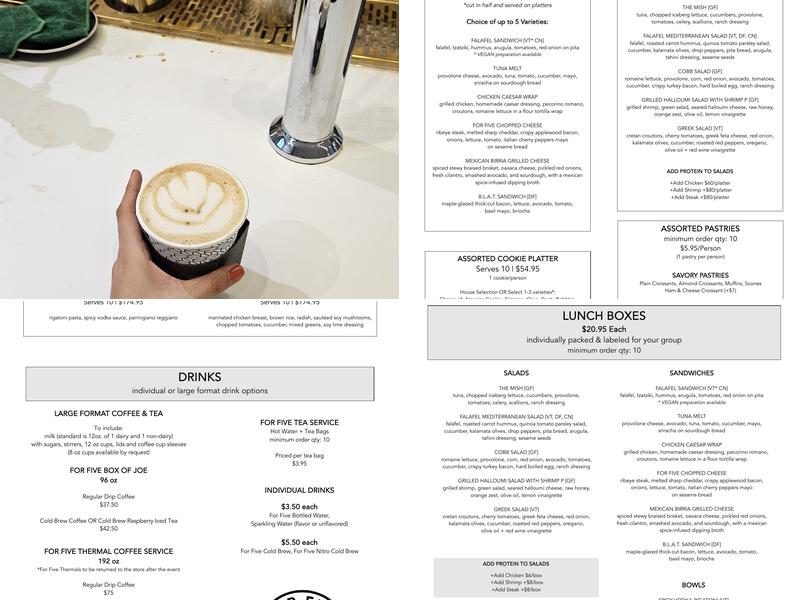 For Five Coffee Menu