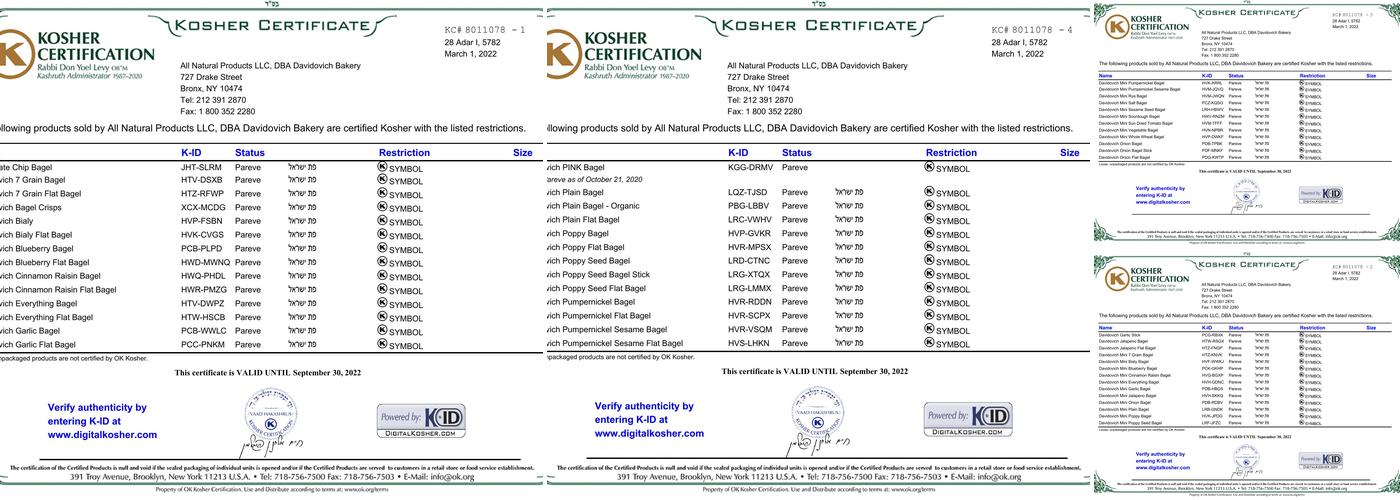 Davidovich Bakery Menu