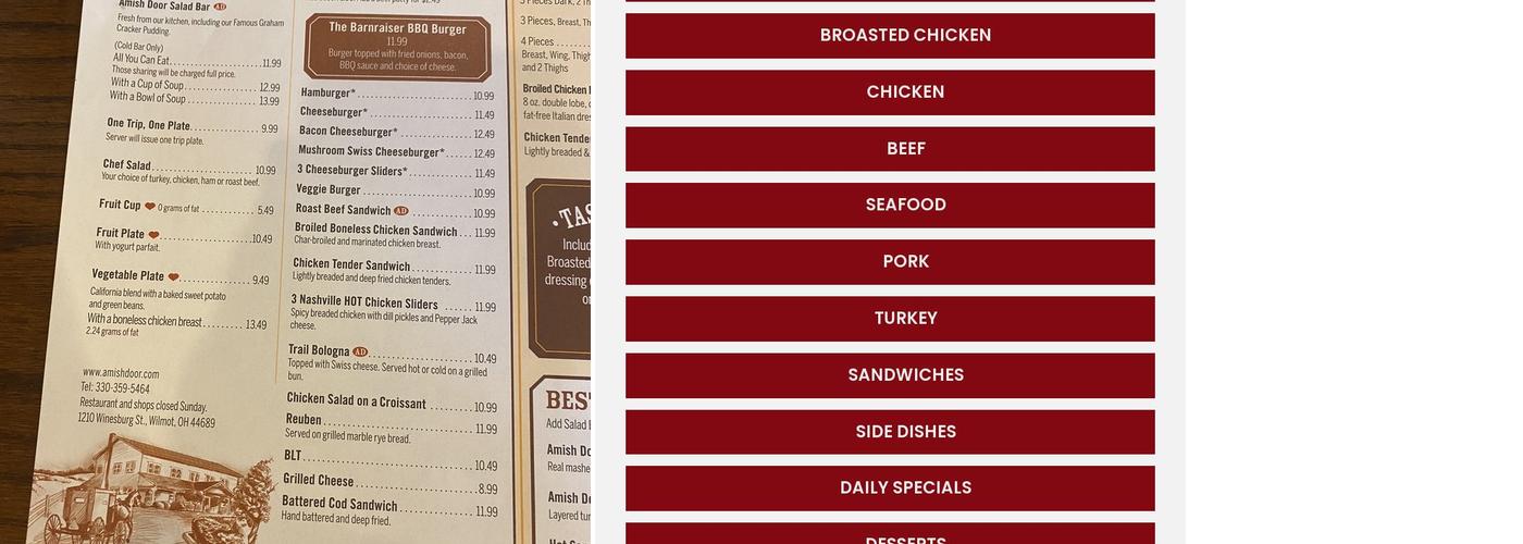 Amish Door Bakery Menu