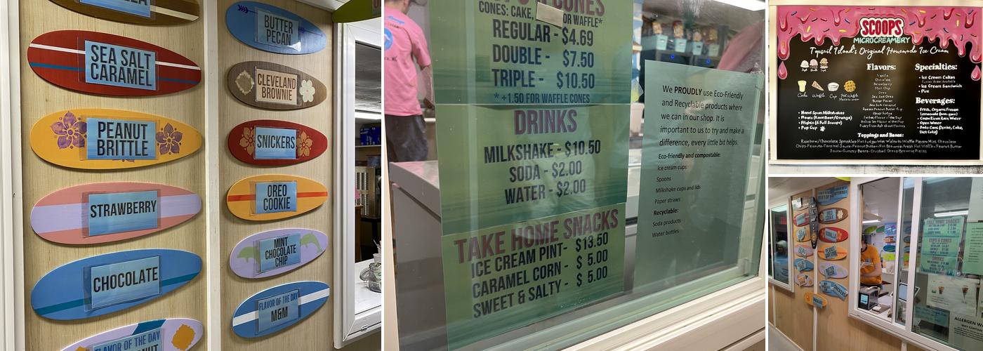 Scoops Microcreamery @ Topsail Beach Menu