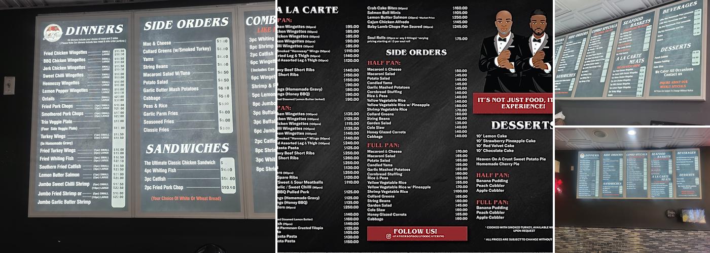 Father and son soul food catering Menu