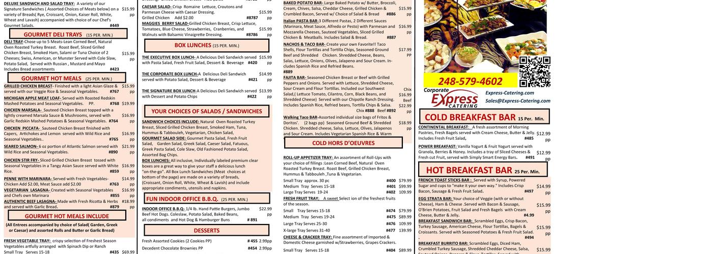 Corporate Express Catering Menu