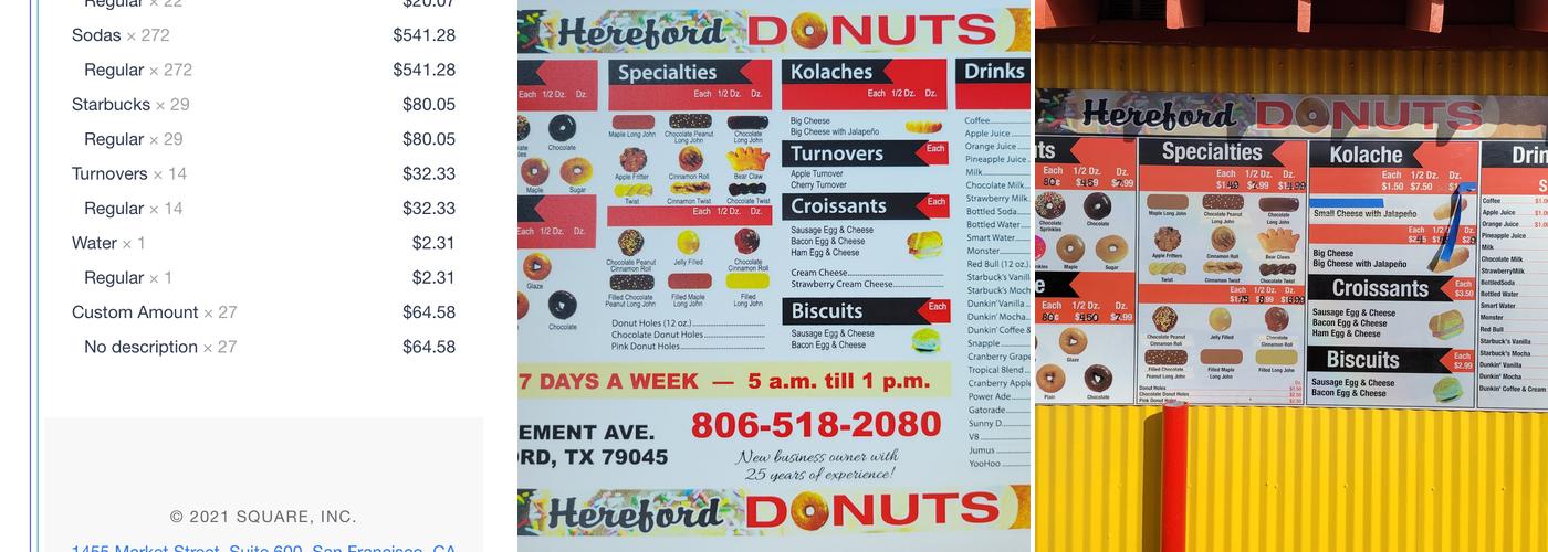 Hereford Donuts Menu