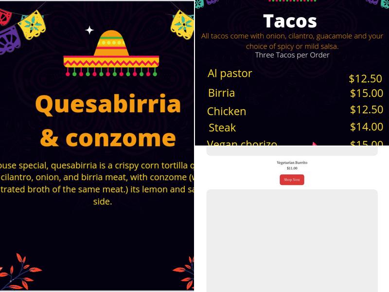 Taquería Dos Hermanos Food Car Menu