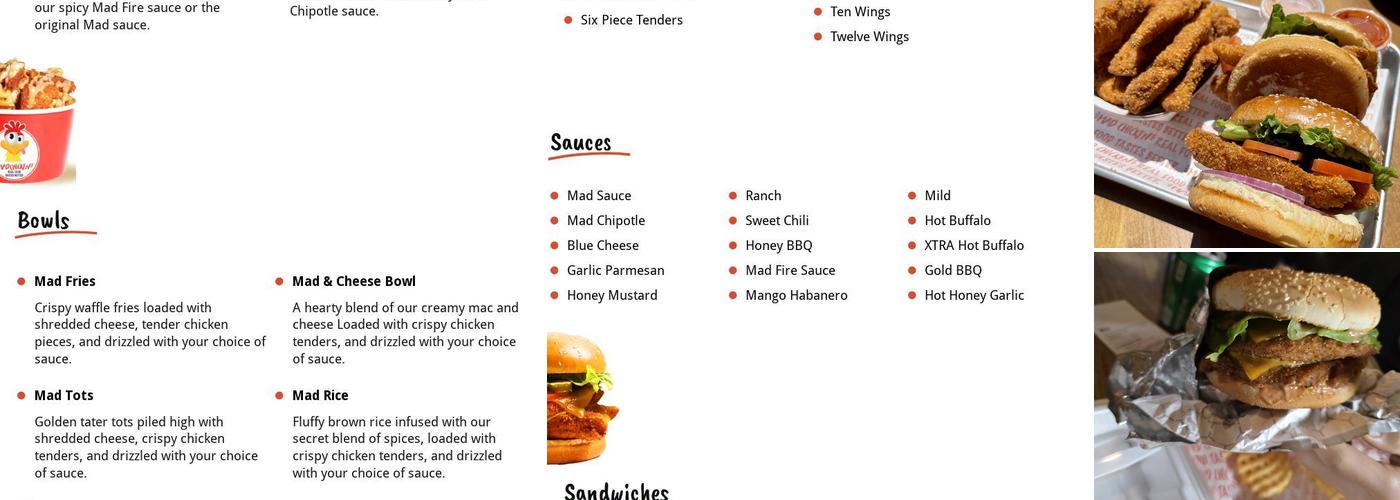 Mad chicken Menu