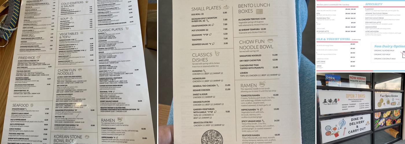 CLOUDTEA @ Five Spice Kitchen Menu