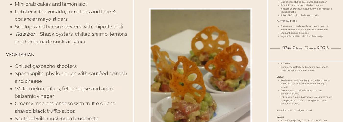 Cape Cod Private Dinners Menu