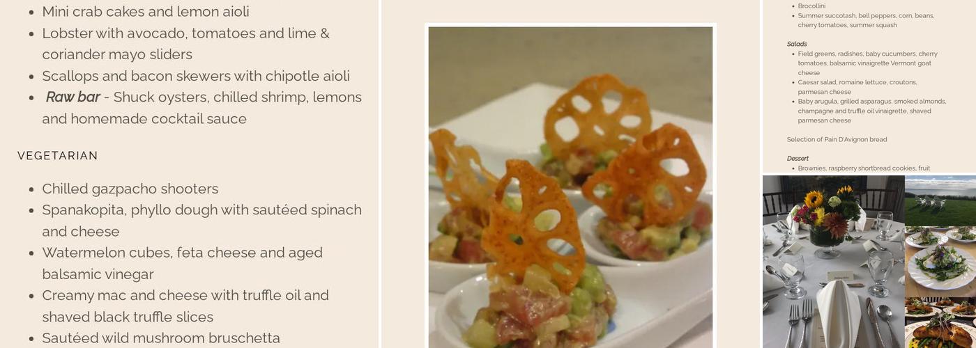 Cape Cod Private Dinners Menu