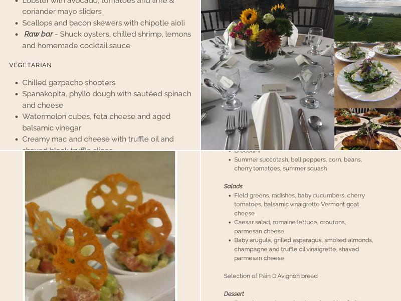 Cape Cod Private Dinners Menu