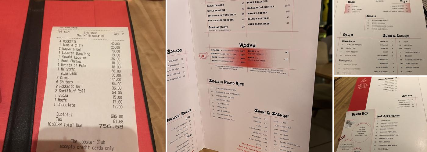 The Lobster Club Menu