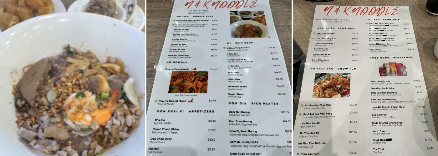 N & K Noodle Menu