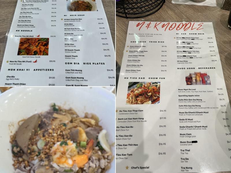 N & K Noodle Menu