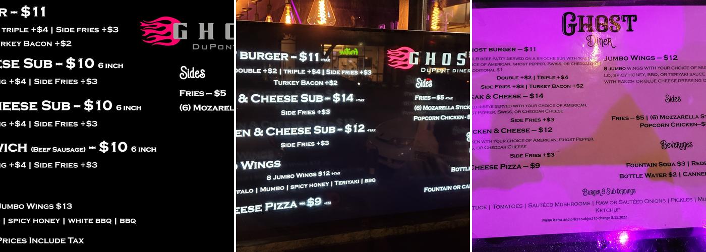 Ghost Dupont Diner Menu