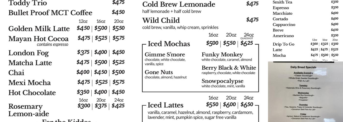 Bodhi Bakery Outlet Menu