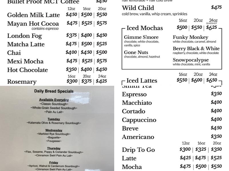 Bodhi Bakery Outlet Menu