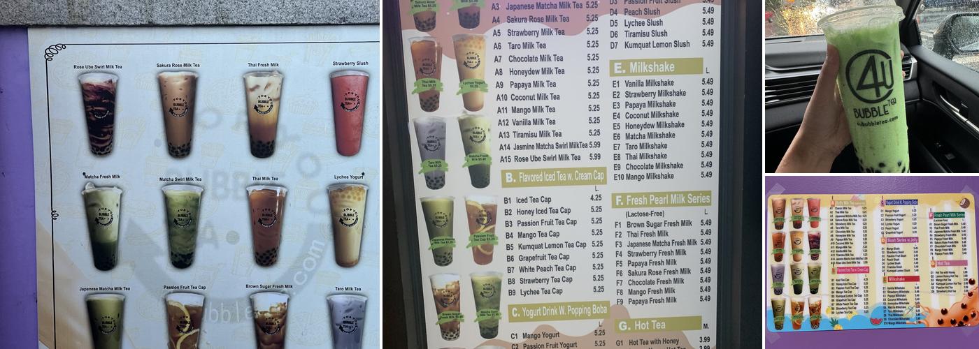 4U Bubble Tea Menu