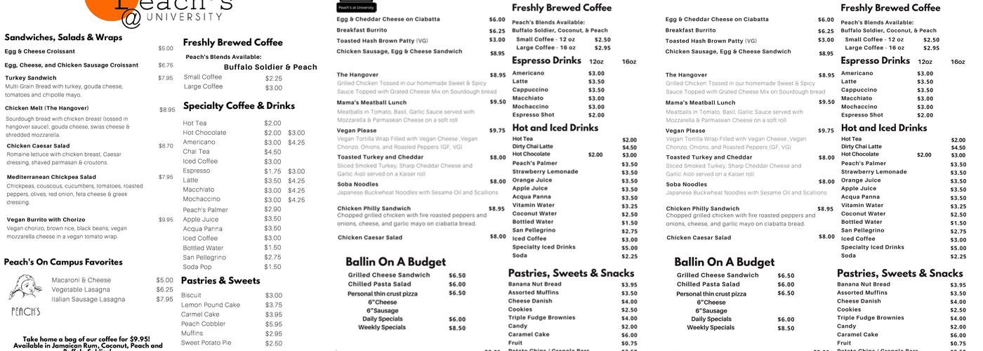 Peach's at University Menu
