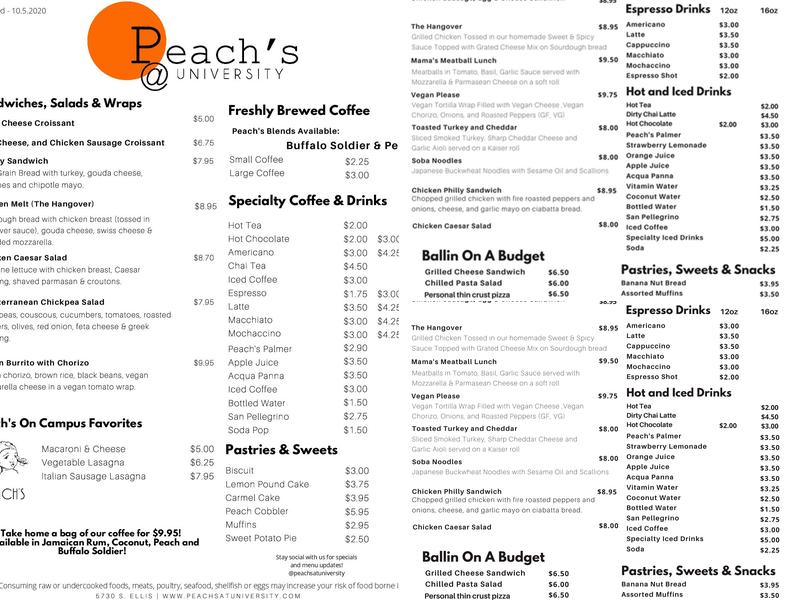 Peach's at University Menu
