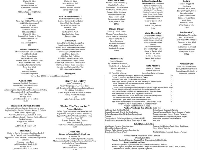 Felicias,Craft Catering Menu