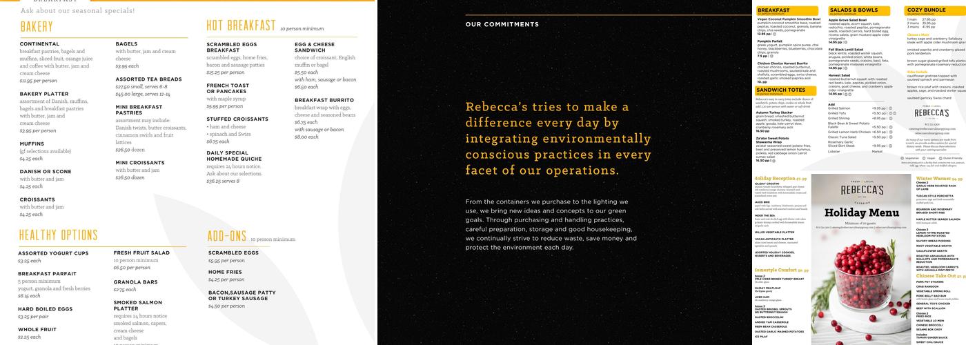 Rebecca's Culinary Group Menu