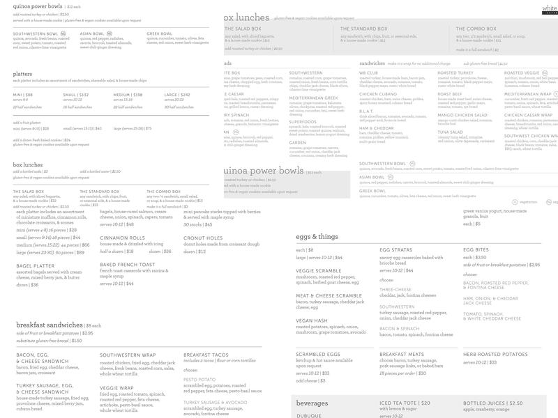 White Box Catering Menu