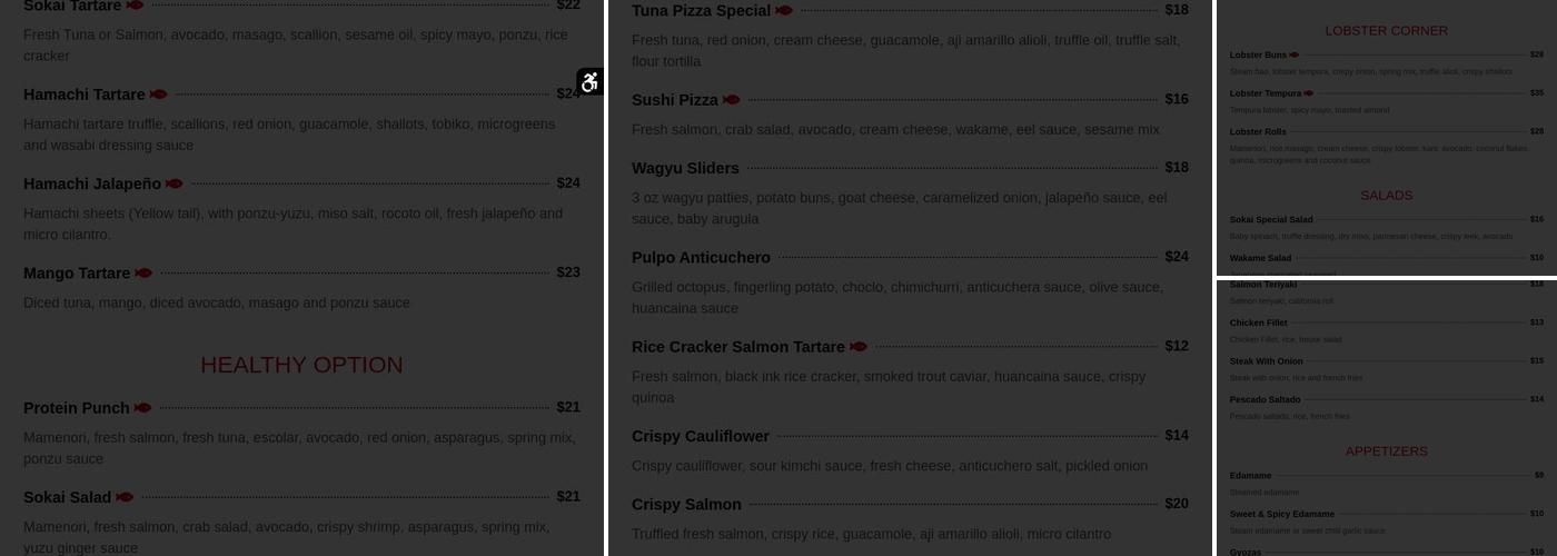 Sokai Sushi Bar Downtown Menu