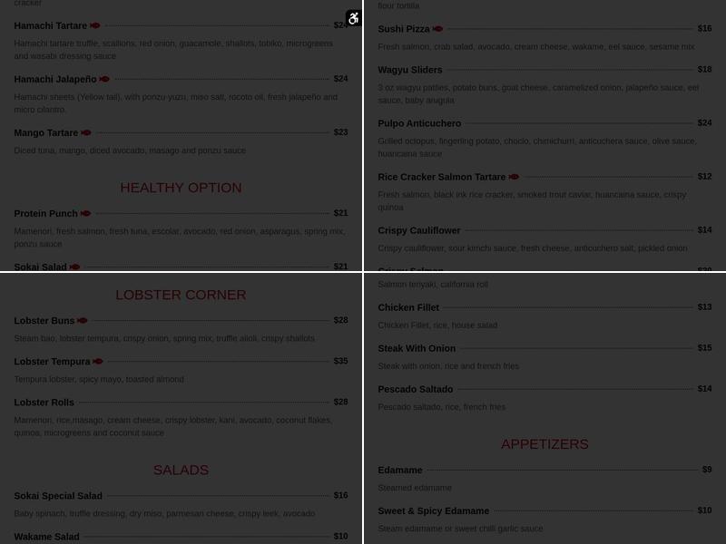 Sokai Sushi Bar Downtown Menu