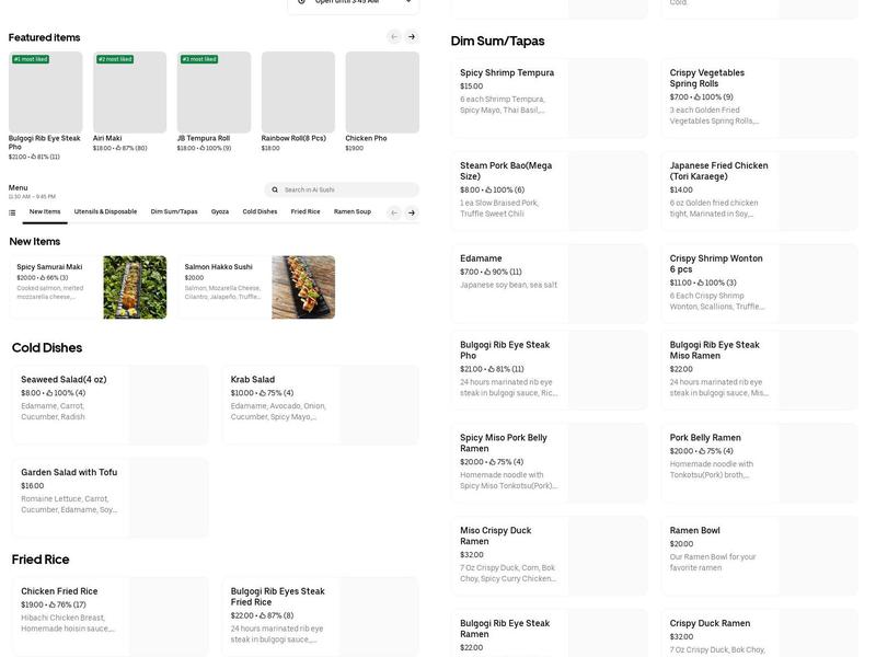 Ai Sushi Menu