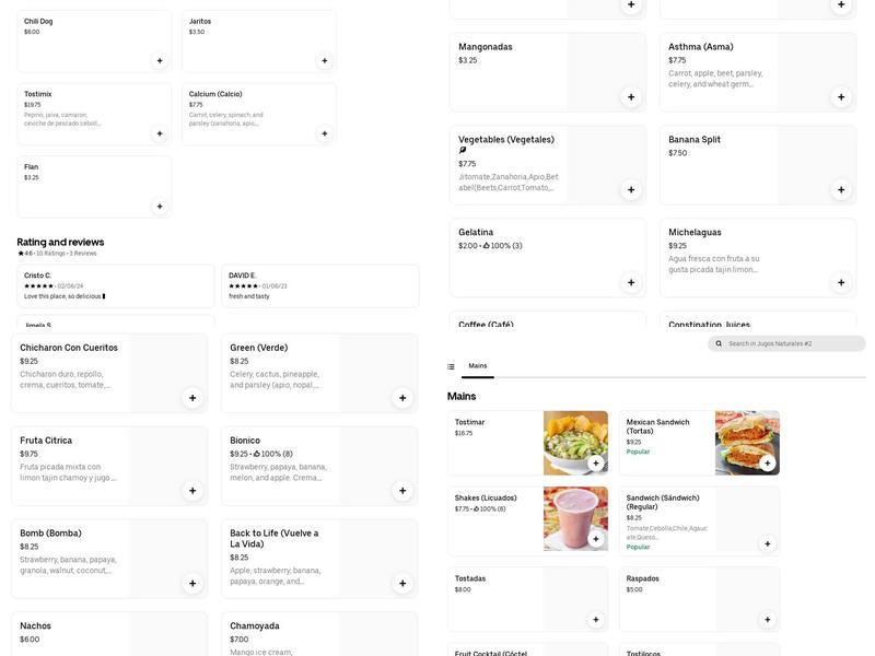 Jugos Naturales #2 Menu