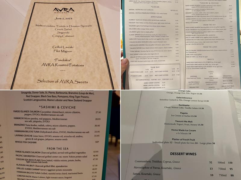 Avra Rockefeller Center Menu