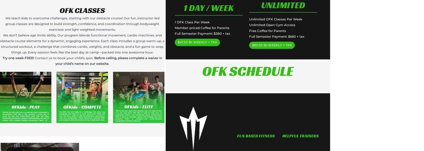 Obstacle Course Cafe Menu