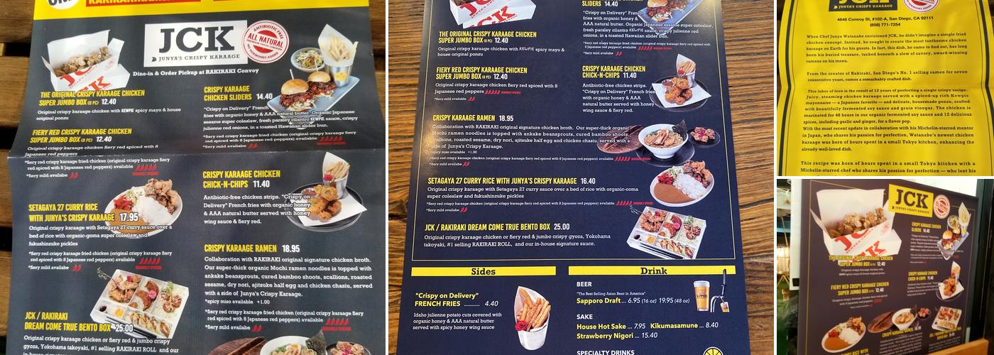 Junya's Crispy Karaage Menu