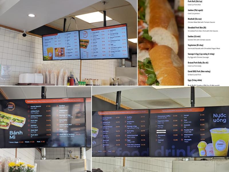 Paris Sandwiches Menu