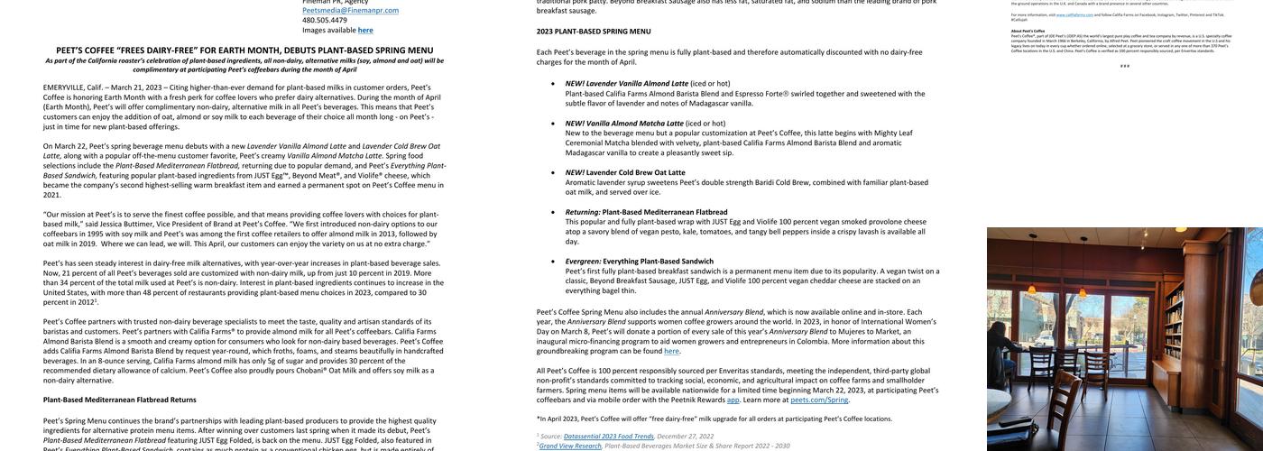 Peet’s Coffee Menu