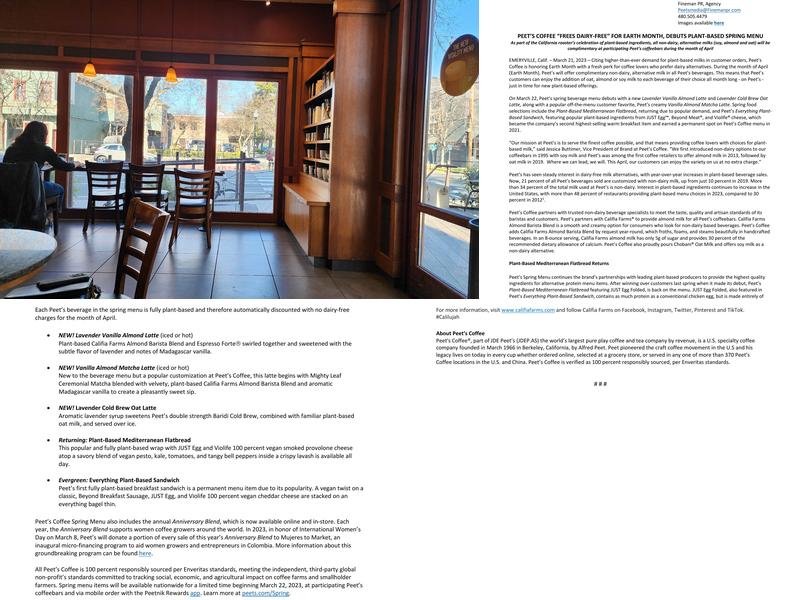 Peet’s Coffee Menu