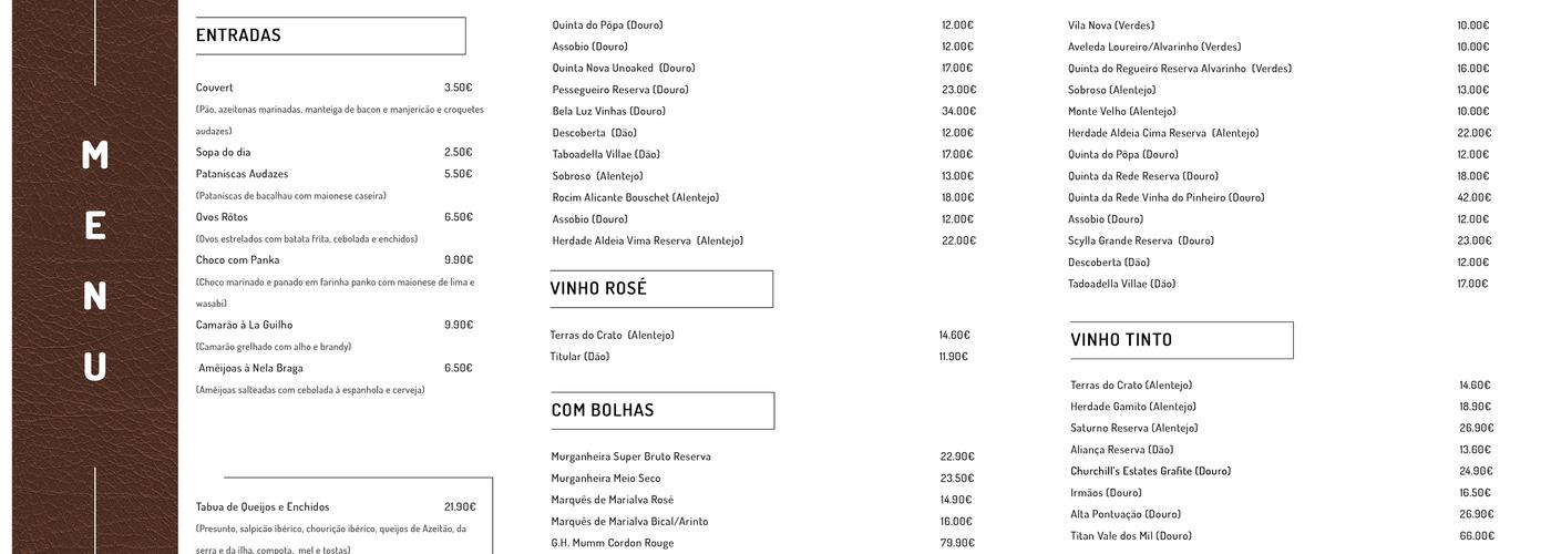 Audácia Food & Drinks - Penafiel Menu