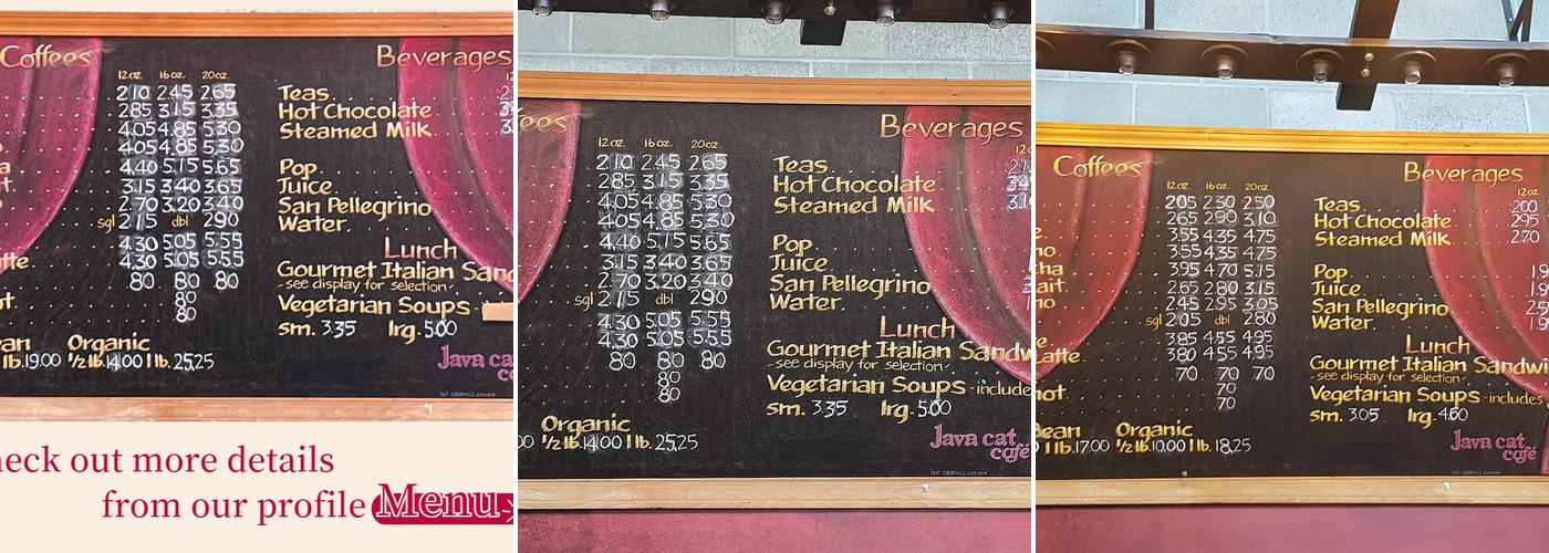 Java Cat Cafe Vancouver Menu