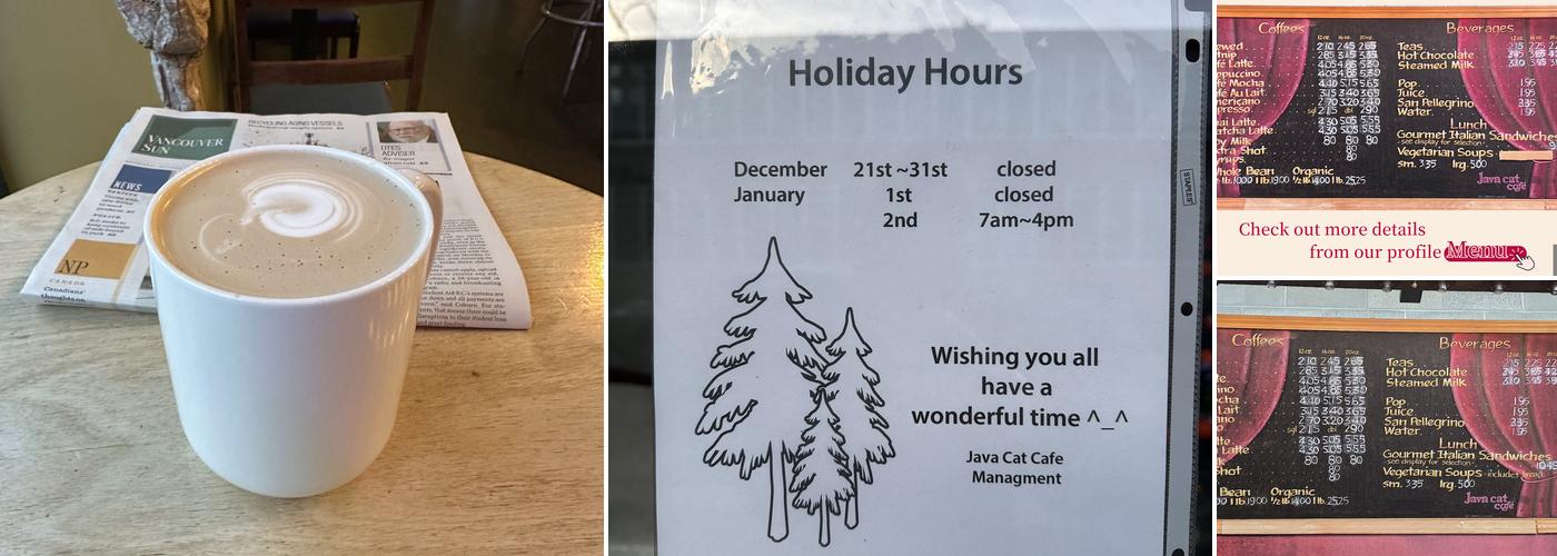 Java Cat Cafe Vancouver Menu