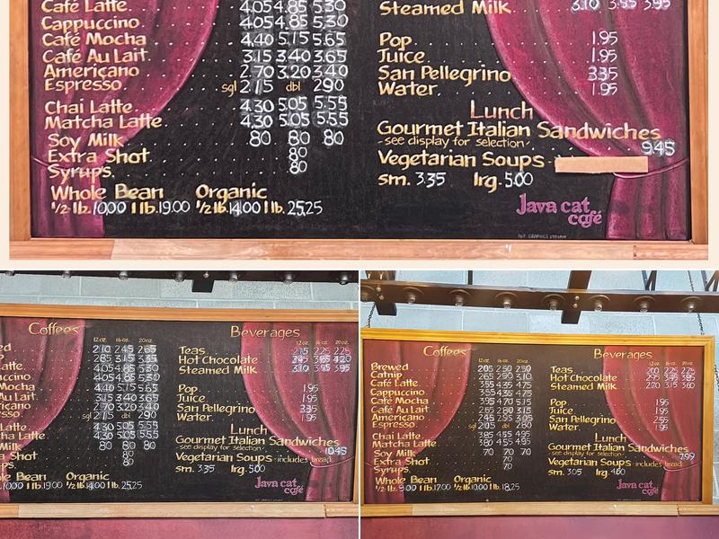Java Cat Cafe Vancouver Menu