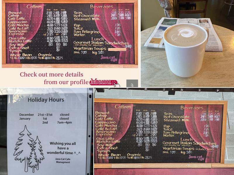 Java Cat Cafe Vancouver Menu