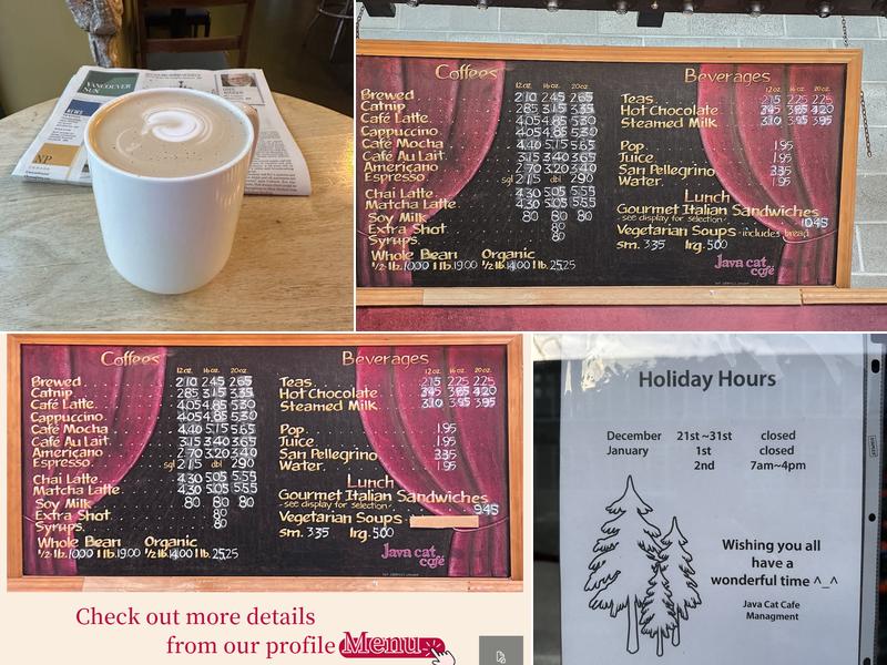 Java Cat Cafe Vancouver Menu