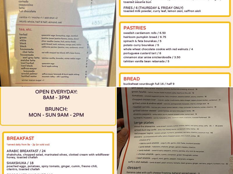 Saffy's Coffee & Tea Menu