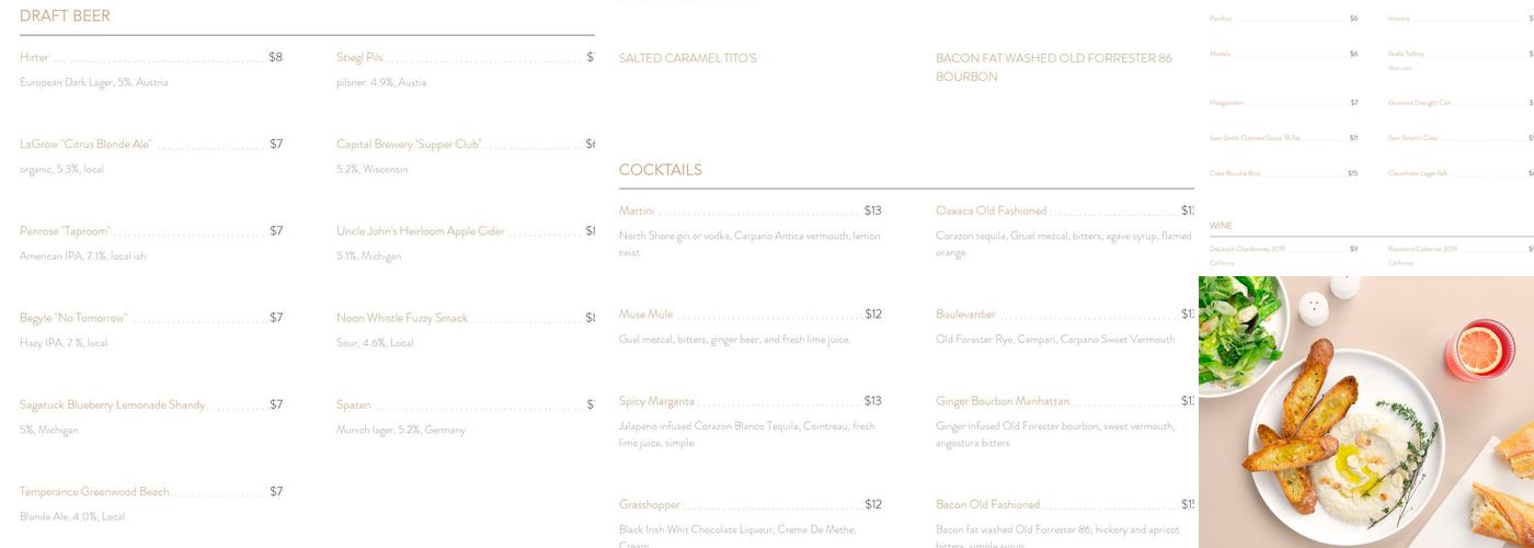 Muse Spirits Menu