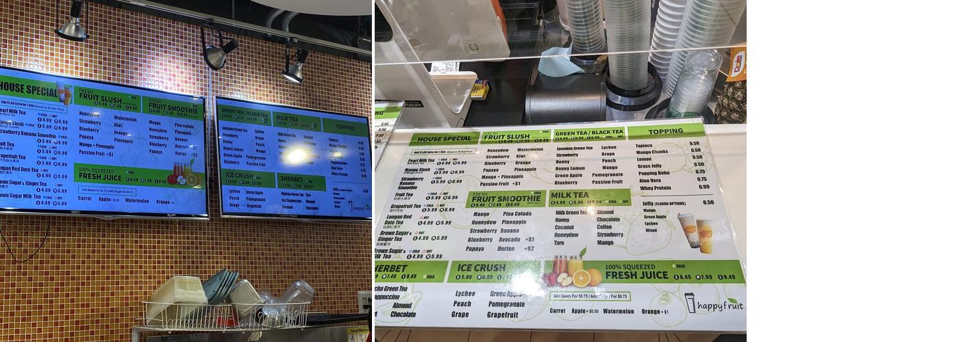 HAPPY FRUIT BUBBLE TEA Menu