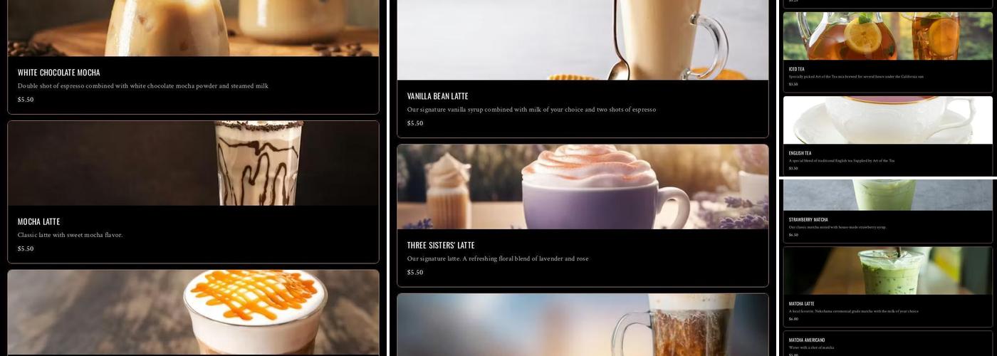 Three Sisters Coffee and Tea Menu